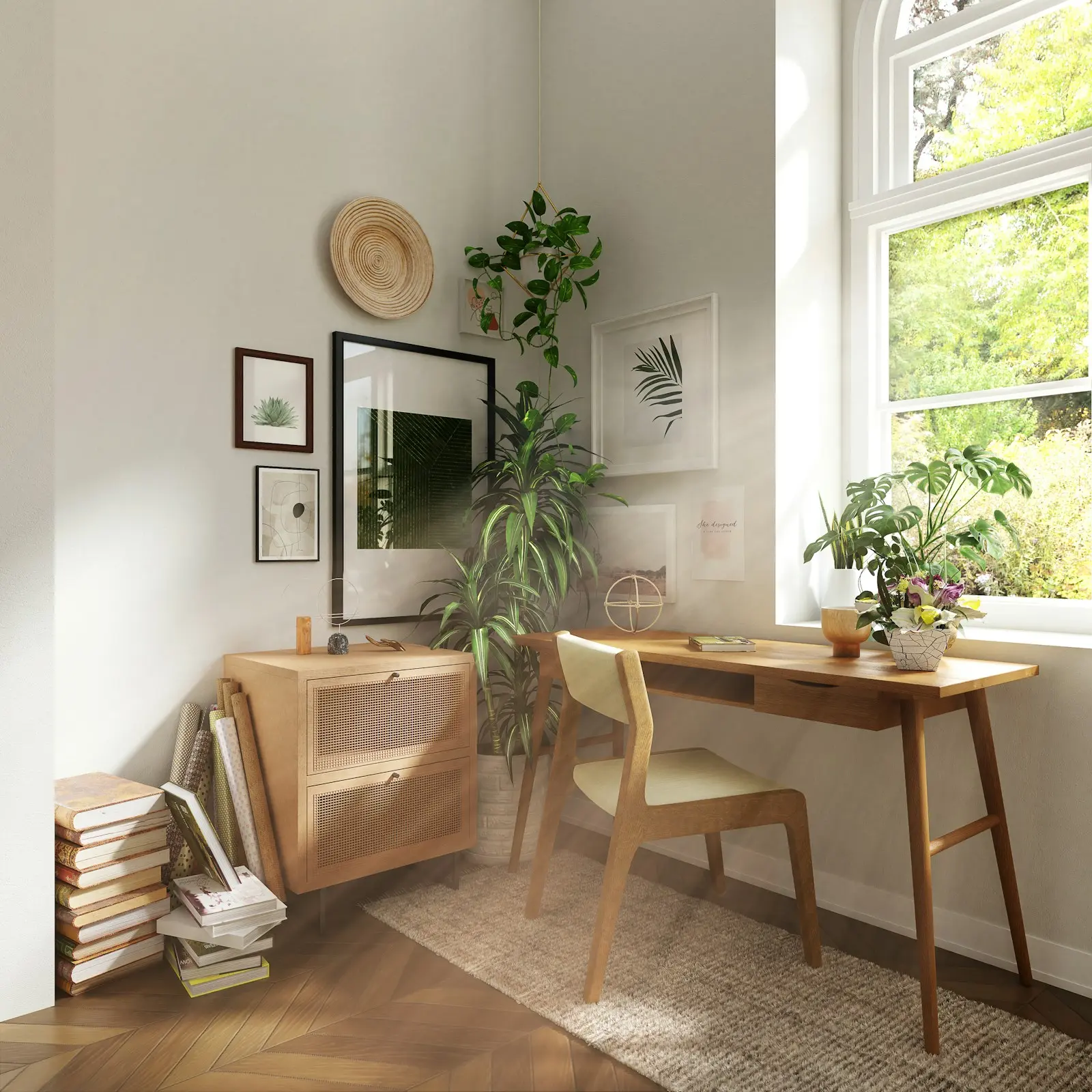 Warm home office with natural light